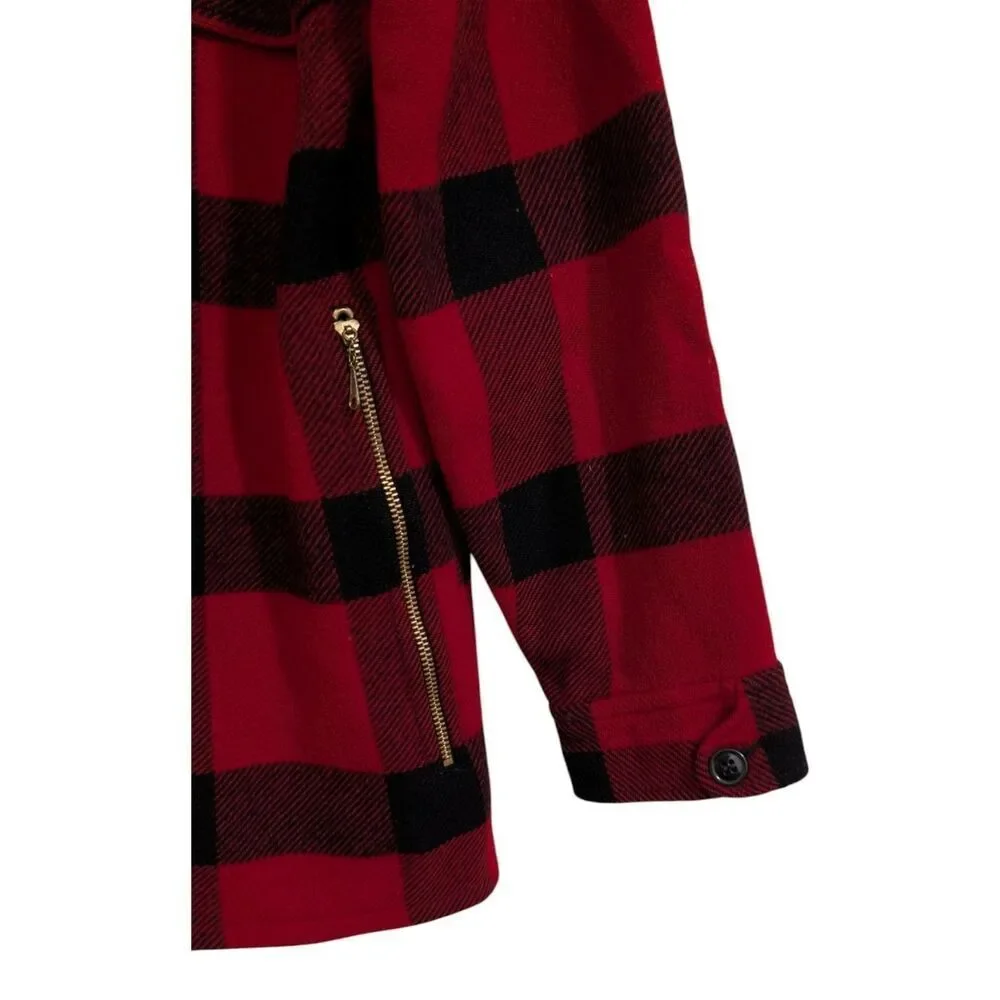 VTG 70s Johnson Woolen Mills Red Buffalo Plaid Wool Hunting Cruiser Jacket S